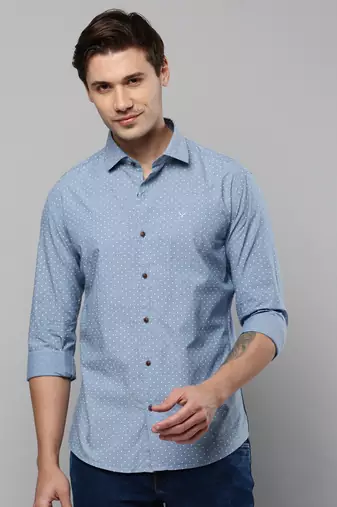 men's long sleeves polka dots blue shirt
