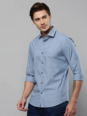 men's long sleeves polka dots blue shirt 3