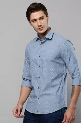 men's long sleeves polka dots blue shirt