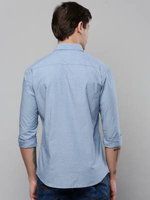 men's long sleeves polka dots blue shirt 4