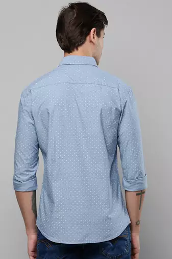men's long sleeves polka dots blue shirt