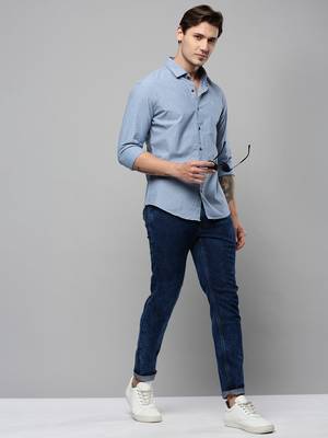 men's long sleeves polka dots blue shirt 5