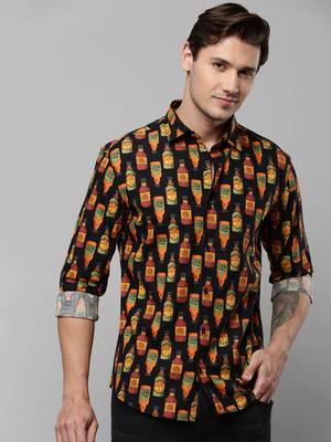 men's long sleeves conversational black shirt 1