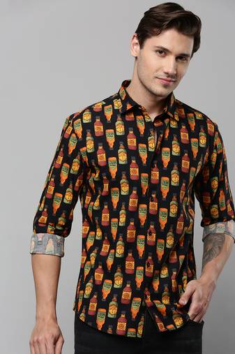 men's long sleeves conversational black shirt