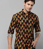 men's long sleeves conversational black shirt