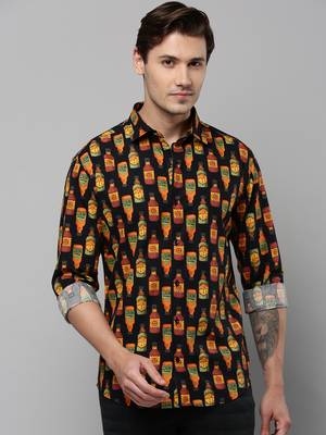 men's long sleeves conversational black shirt 2