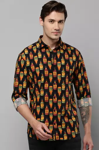 men's long sleeves conversational black shirt