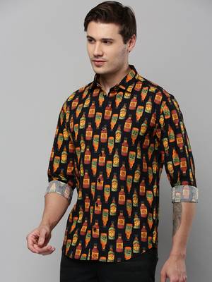 men's long sleeves conversational black shirt 3