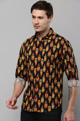 men's long sleeves conversational black shirt