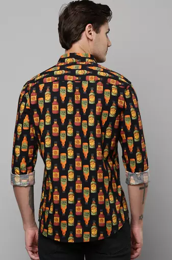 men's long sleeves conversational black shirt