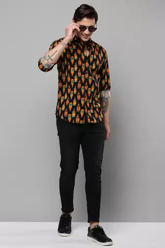 men's long sleeves conversational black shirt