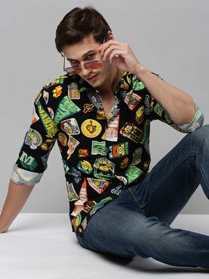 men's long sleeves conversational black shirt 1