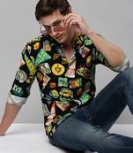 men's long sleeves conversational black shirt