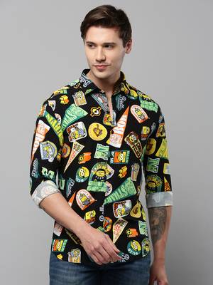 men's long sleeves conversational black shirt 2