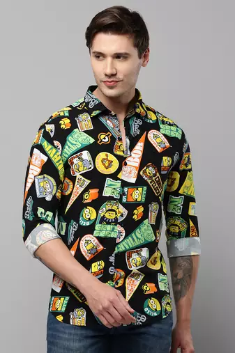 men's long sleeves conversational black shirt