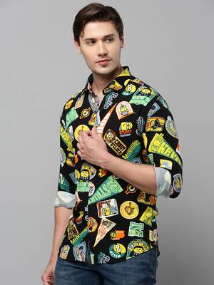 men's long sleeves conversational black shirt 3