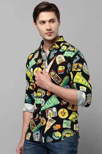 men's long sleeves conversational black shirt