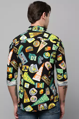 men's long sleeves conversational black shirt