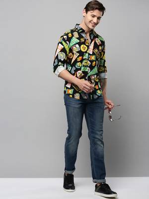 men's long sleeves conversational black shirt 5
