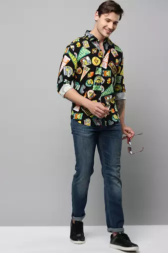 men's long sleeves conversational black shirt