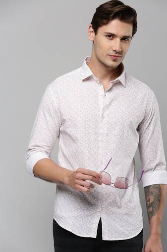 men's long sleeves geometric white shirt