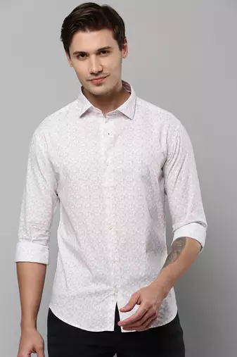 men's long sleeves geometric white shirt