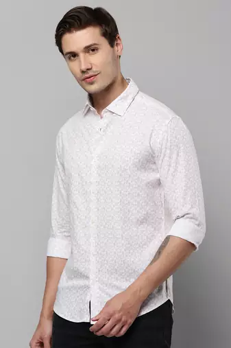 men's long sleeves geometric white shirt