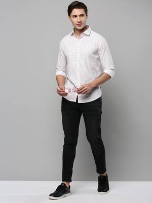 men's long sleeves geometric white shirt 5