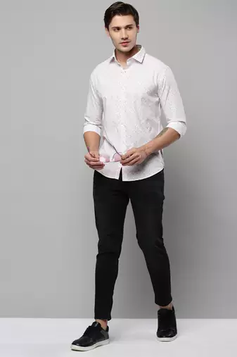 men's long sleeves geometric white shirt