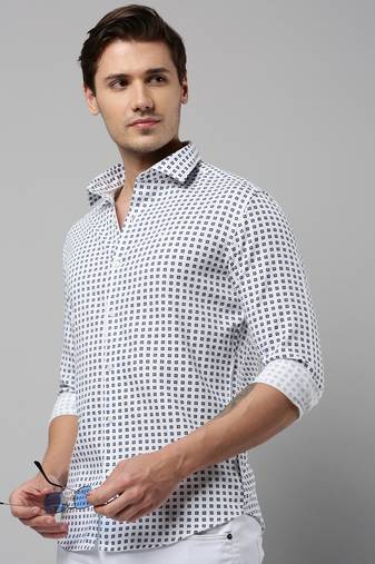 men's long sleeves geometric white shirt