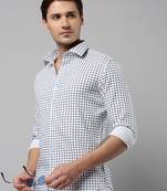 men's long sleeves geometric white shirt