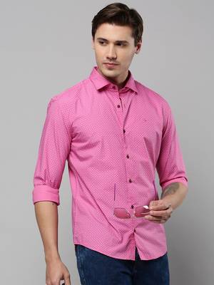 men's long sleeves geometric pink shirt 1