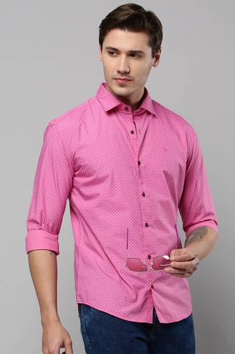 men's long sleeves geometric pink shirt