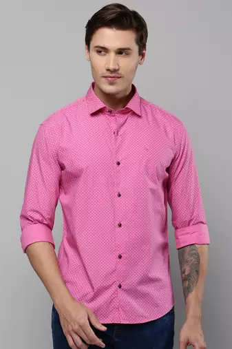 men's long sleeves geometric pink shirt