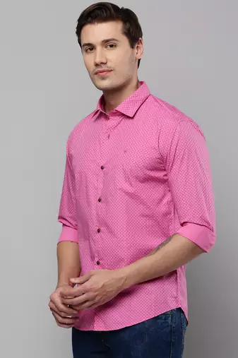 men's long sleeves geometric pink shirt