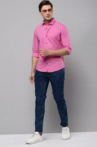 men's long sleeves geometric pink shirt