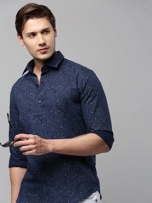 men's long sleeves abstract navy blue shirt 1
