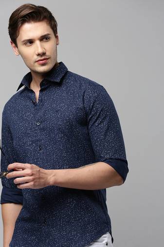 men's long sleeves abstract navy blue shirt