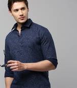 men's long sleeves abstract navy blue shirt