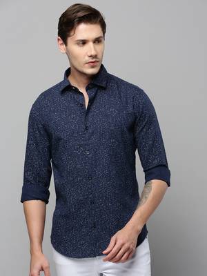 men's long sleeves abstract navy blue shirt 2