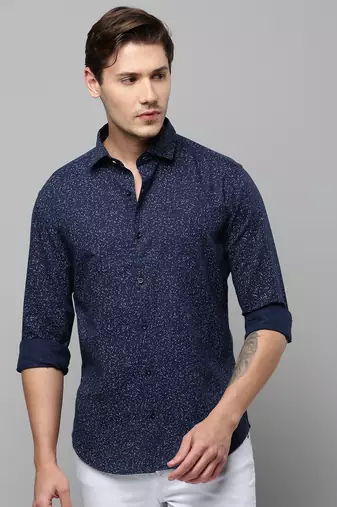 men's long sleeves abstract navy blue shirt