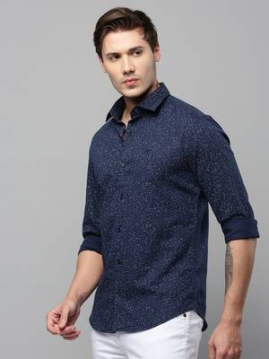men's long sleeves abstract navy blue shirt 3
