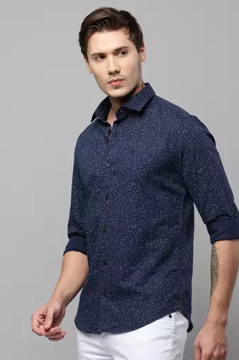 men's long sleeves abstract navy blue shirt