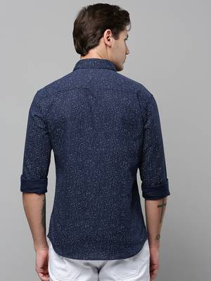 men's long sleeves abstract navy blue shirt 4