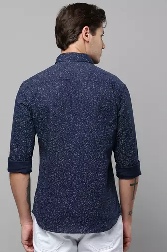 men's long sleeves abstract navy blue shirt