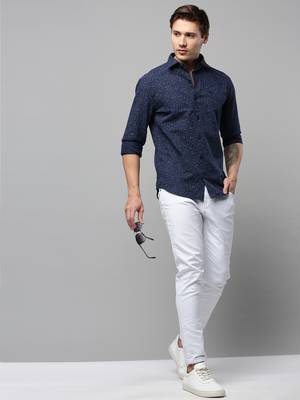 men's long sleeves abstract navy blue shirt 5
