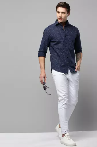 men's long sleeves abstract navy blue shirt