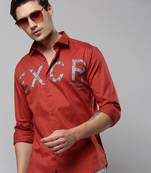 men's long sleeves typography rust shirt