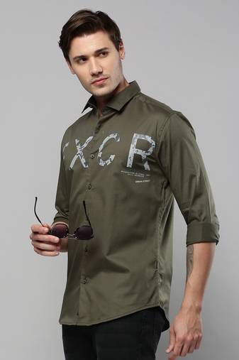 men's long sleeves typography olive shirt