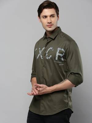 men's long sleeves typography olive shirt 3